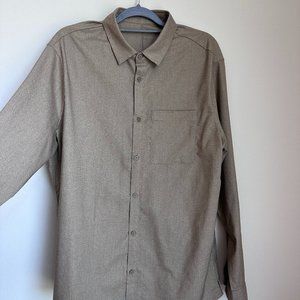 Lululemon XL Tan button Down dress shirt with zipper pocket
